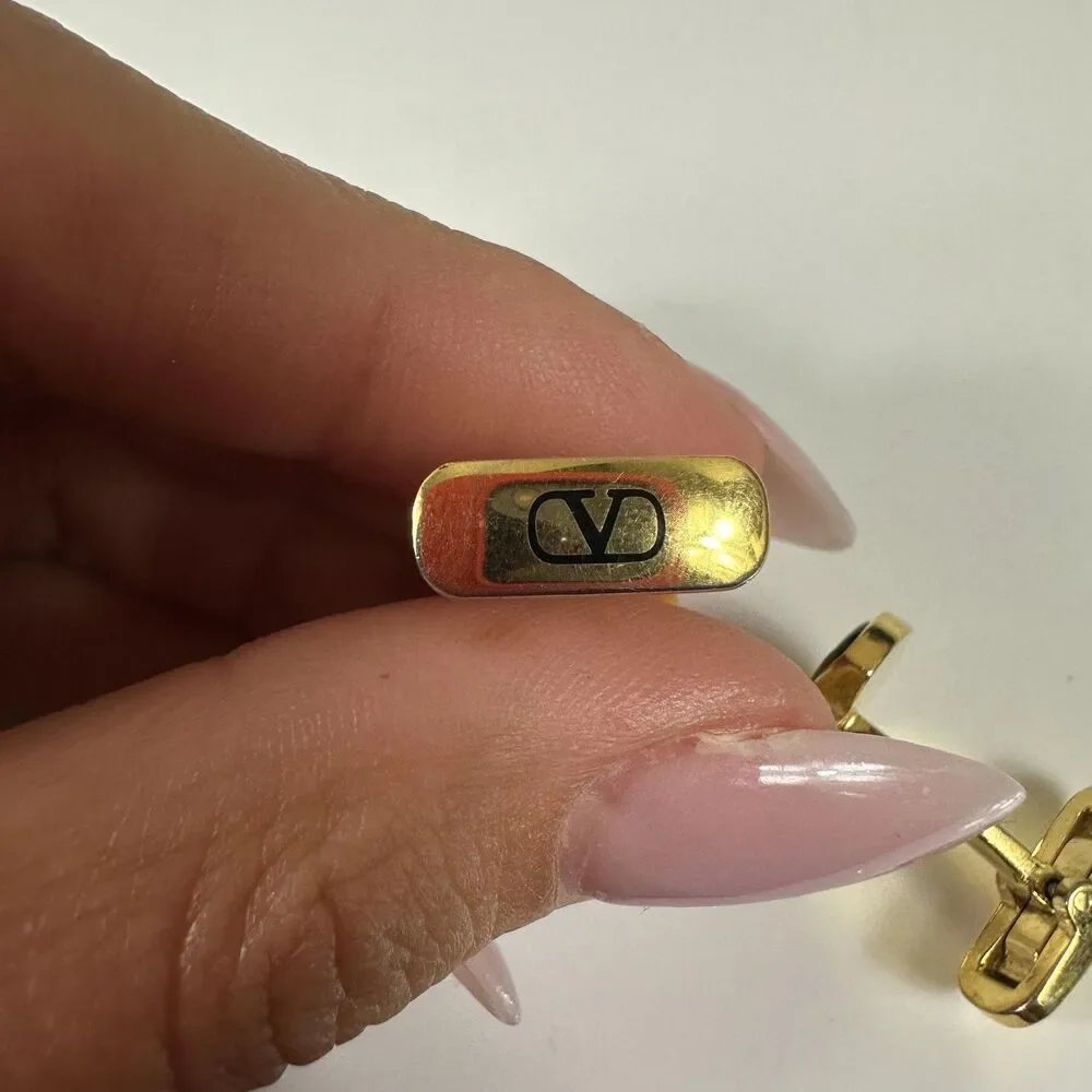 Valentino Garavani Cufflinks Tie Bar Set Mens Gold Mother Of Pearl Shell Logo
